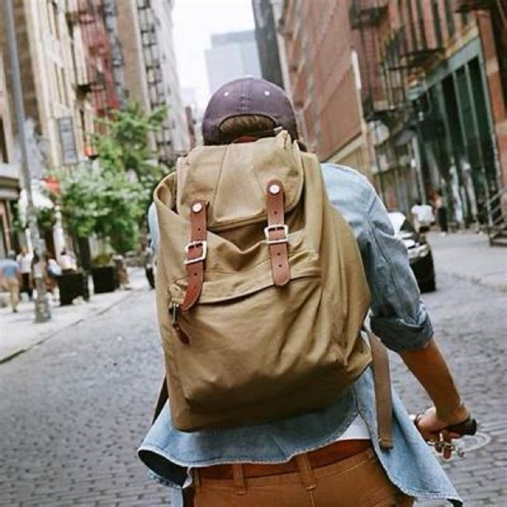 J. Crew Harwick Tan Backpack with Brown Leather Accents